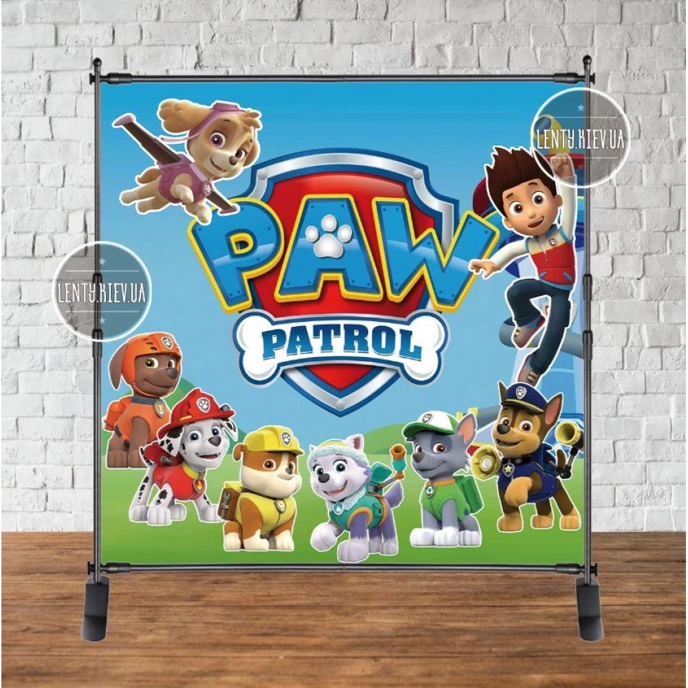 Баннер 2х2м “Щенячий Патруль команда“ - Фотозона (виниловый) на день рождения -