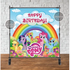 Изображение товара -  Баннер 2х2м “Маленькие Пони / Little Pony,радуга“ - Фотозона (виниловый) на день рождения - Английский