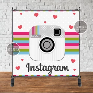 Изображение товара -  Баннер “Инстаграм/Instagram Party“ 2х2м с люверсами. Фотозона (виниловый) на день рождения - 153234815