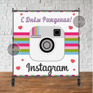Изображение товара -  Баннер “Инстаграм/Instagram Party“ 2х2м с люверсами. Фотозона (виниловый) - Русский