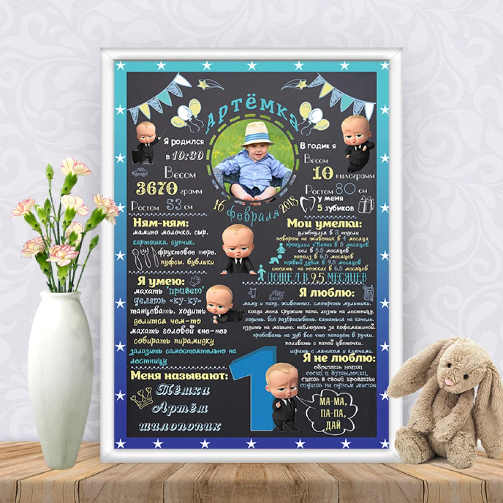 Постер достижений “Босс молокосос“ черный фон постер А3