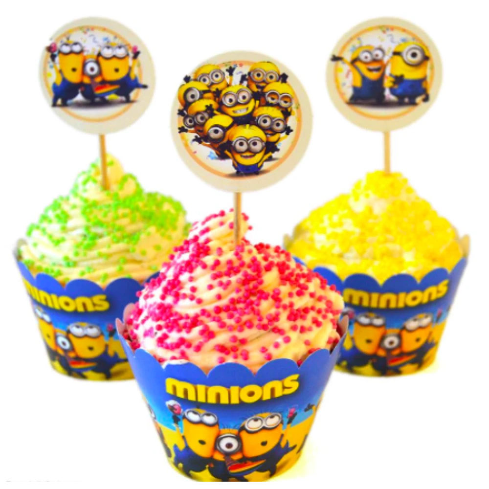 Набор для капкейков: топперы и накладки на корзинки (6шт/уп)(Картон)- Миньоны -2, Украшение для стола, Синий