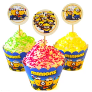Изображение товара -  Набор для капкейков: топперы и накладки на корзинки (6шт/уп)(Картон)- Миньоны -2, Украшение для стола, Синий
