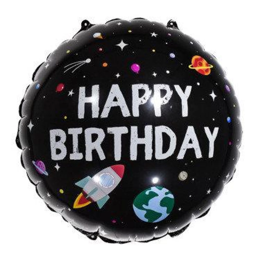 Шар “Космос“.45 см фольгированный круглый “Happy Birthday“