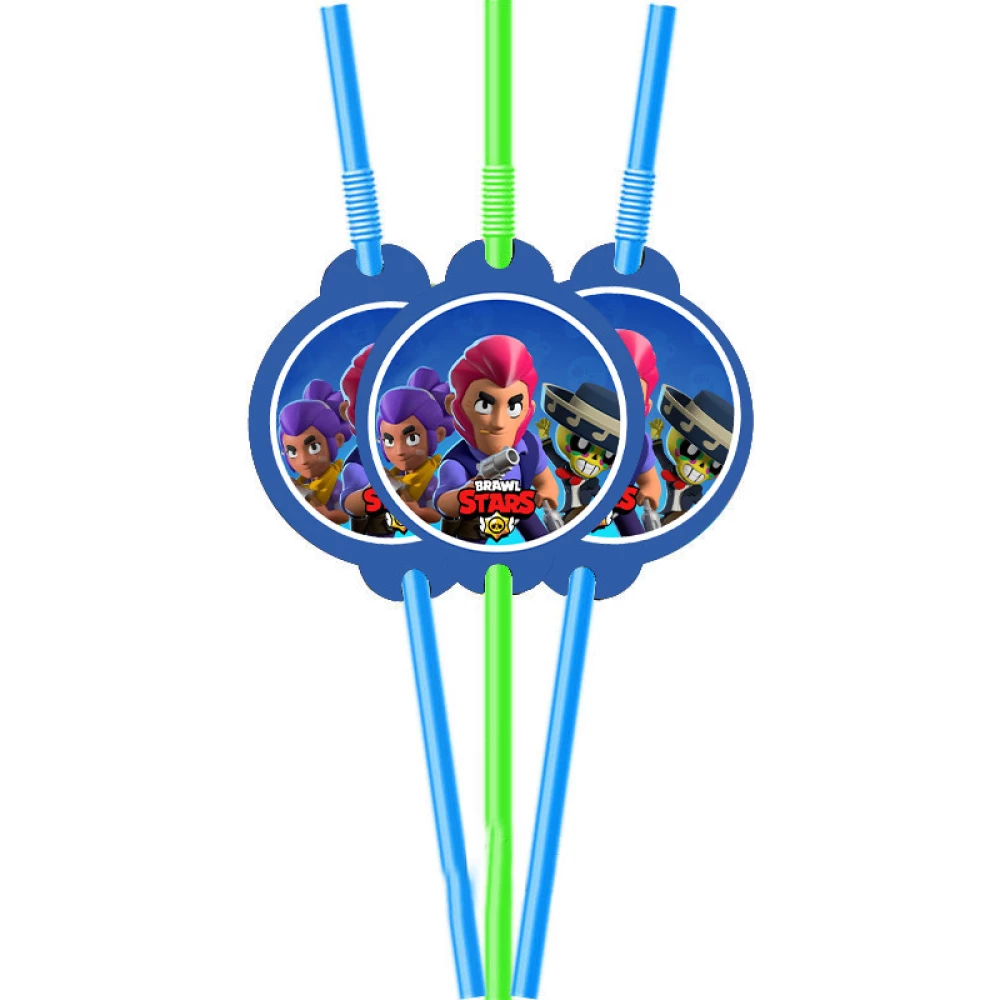 Коктейльные трубочки с гофрой Бравл Старс Синий  (10 шт.) малотиражное издание-