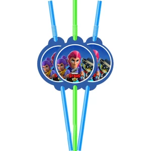 Изображение товара - Коктейльные трубочки с гофрой Бравл Старс Синий (10 шт.) малотиражное издание-