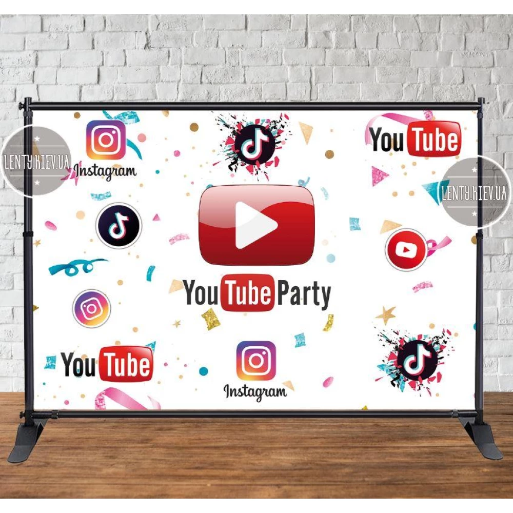 Баннер 3х2м “Социальные сети. Ютюб/Youtube“ - Фотозона (виниловый) на день рождения (без каркаса) -