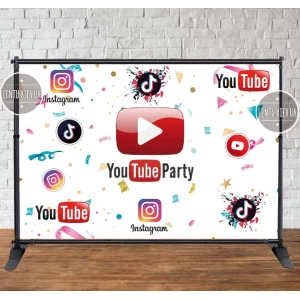 Изображение товара - Баннер 3х2м “Социальные сети. Ютюб/Youtube“ - Фотозона (виниловый) на день рождения (без каркаса) -