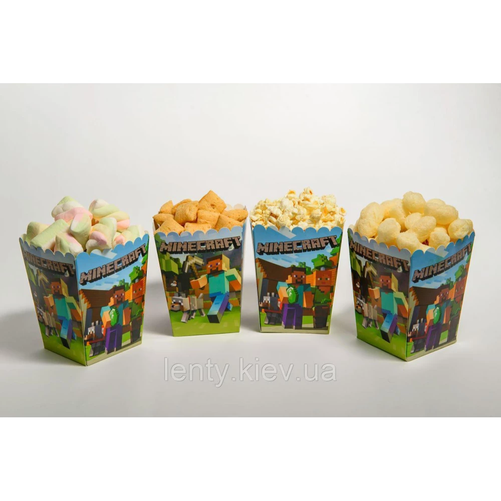 Коробочки для попкорна Майнкрафт (12 см высота, 5шт/уп.) герои мультфильмов -