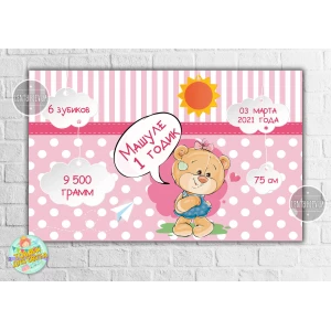 Изображение товара -  Плакат-метрика “Мишка Тедди девочка“ 120х75 см, на детский День рождения -