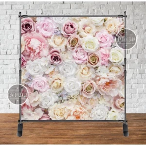 Изображение товара - Баннер 2х2м “Цветочная стена (розовые розы)“ - Фотозона (виниловый) на день рождения (без каркаса) -