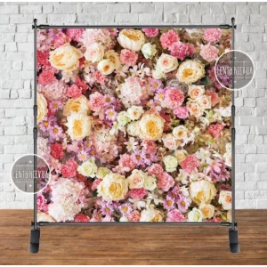 Изображение товара - Баннер 2х2м “Цветочная стена“ Цветы, гвоздики, розы - Фотозона (виниловый) на день рождения (без каркаса) -