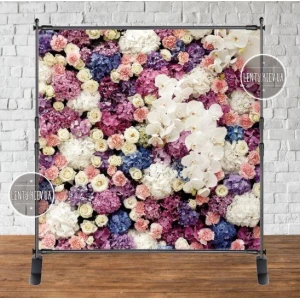 Изображение товара - Баннер 2х2м “Цветочная стена“ Розы, гортензия, орхидеz - Фотозона (виниловый) на день рождения (без каркаса) -