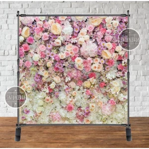 Изображение товара - Баннер 2х2м “Цветочная стена“ Нежные розовые розы - Фотозона (виниловый) на день рождения (без каркаса) -