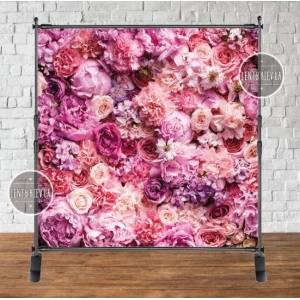 Изображение товара - Баннер 2х2м “Цветочная стена“ Розы, пионы - Фотозона (виниловый) на день рождения (без каркаса) -