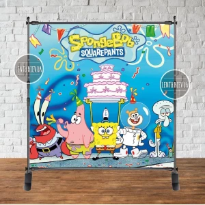 Изображение товара - Баннер 2х2м “Губка Спанч Боб“ - Фотозона (виниловый ) на день рождения (без каркаса) -