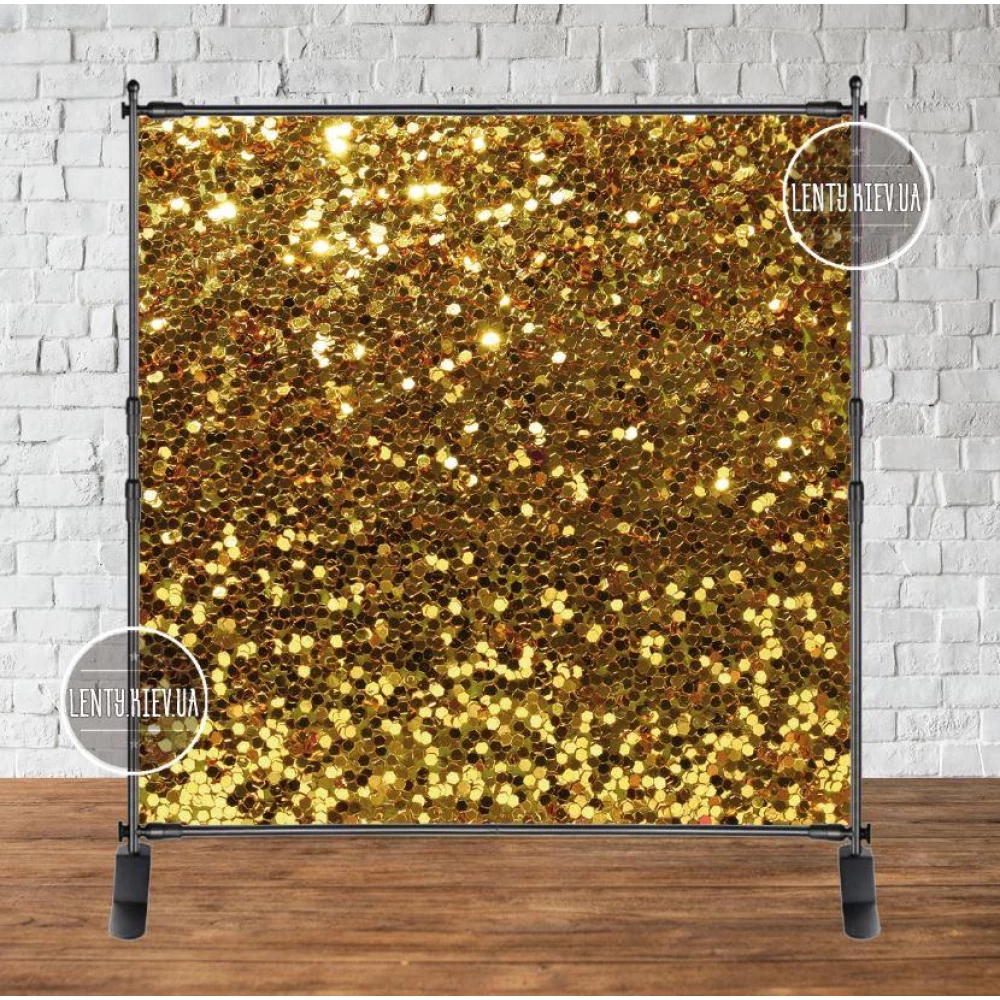 Баннер 2х2м.“Золотой глиттер (фото-имитация)“ - Фотозона (виниловый) на день рождения (без каркаса) - Без