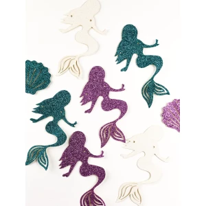 Зображення товара - Гірлянда паперова гліттер русалка 3 метри (фіолетовий, бірюзовий білий ) -