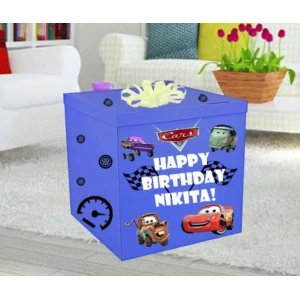 Зображення товара - Коробка-сюрприз велика 70х70см (Тачки Маквин) +наклейки + напис і декор (колір коробки може бути різний)