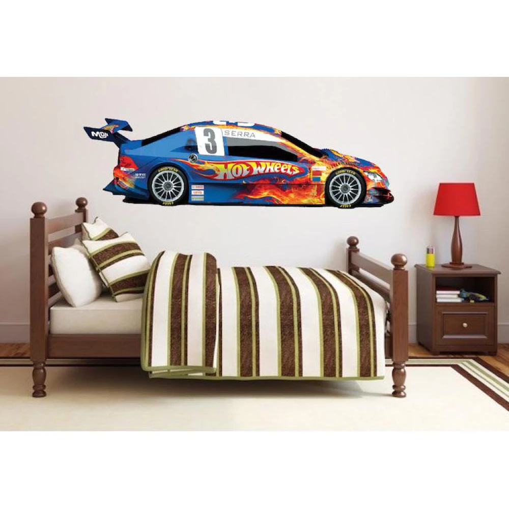 Интерьерная наклейка  150х47 см. на стену в детскую комнату в стиле “Хот Вилс машина, лого“