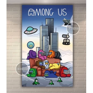 Изображение товара - Плакат “Амонг ас на диване“ синий стиль вертикальный 120х75 см на детский День рождения -