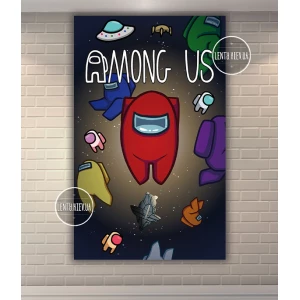 Изображение товара - Плакат “Амонг ас“ черное космическое небо - вертикальный 120х75 см на детский День рождения -