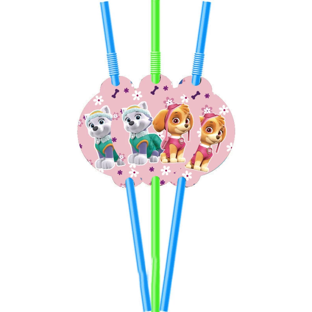 Трубочки “Щенячий патруль“ (розовый) цветы с гофрой  (10 шт.) малотиражное издание-