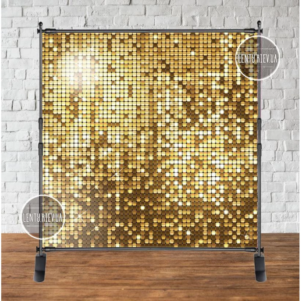 Баннер 2х2м, “Золотая пайетка (иммитация)“ - Фотозона (виниловый ) на день рождения (без каркаса) -