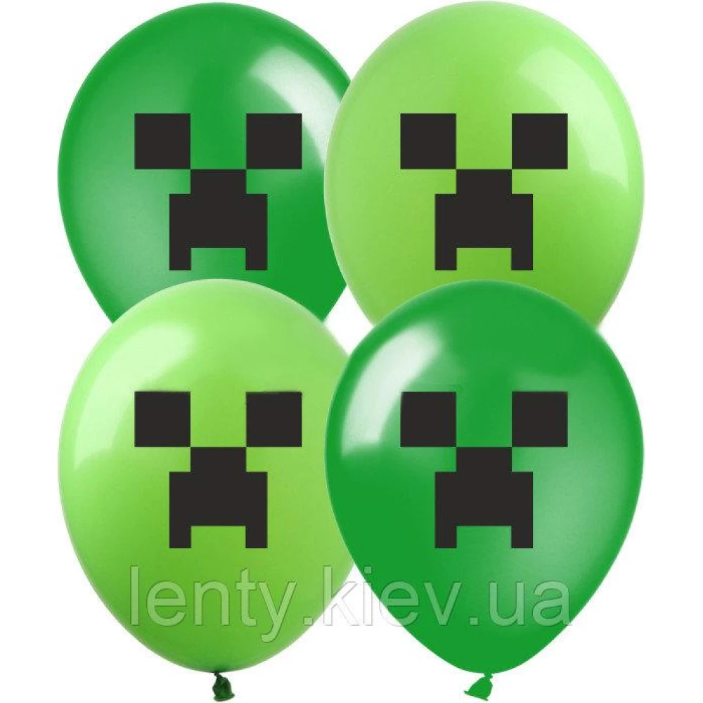 Шарики воздушные с рисунком поштучно “Майнкрафт лого“ 12“ (30см) (салатовый/зеленый)