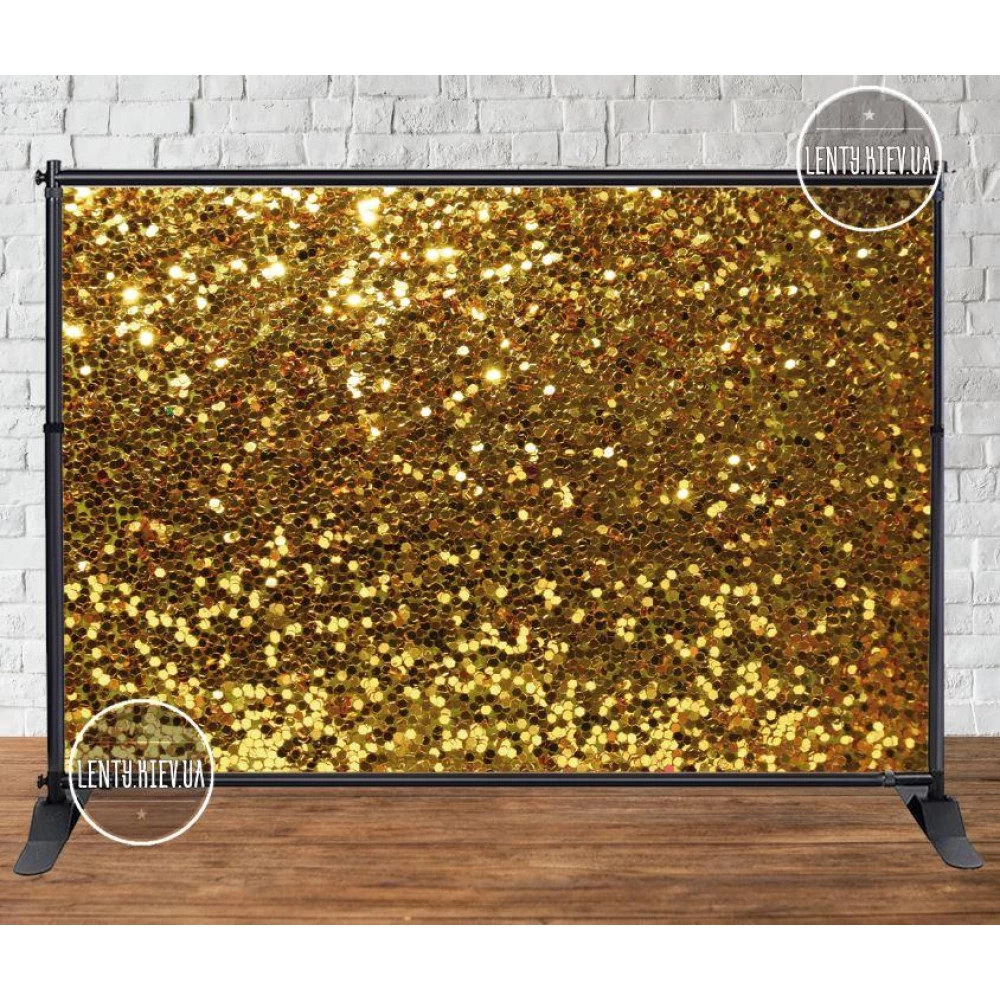 Баннер 3х2м “Золотой глиттер/пайетка (иммитация)“ - Фотозона (виниловый) на день рождения (без каркаса) -