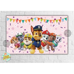 Изображение товара - Плакат “Щенячий патруль - Розовый. Команда“ 120х75 см на детский День рождения -