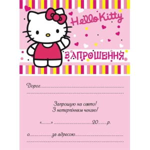 Изображение товара -  Дитячі запрошення тематичні (10шт/уп картон поліграфічний)- Китти Кітті (Розовый), Украинский