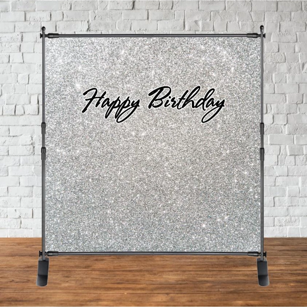 Баннер 2х2м Серебро/серебряный глиттер (Английский) - Фотозона (виниловый) на день рождения (без каркаса)