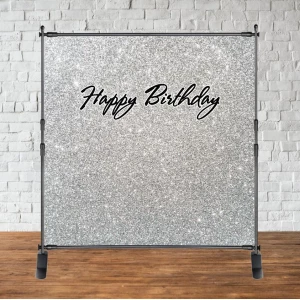 Изображение товара - Баннер 2х2м Серебро/серебряный глиттер (Английский) - Фотозона (виниловый) на день рождения (без каркаса)