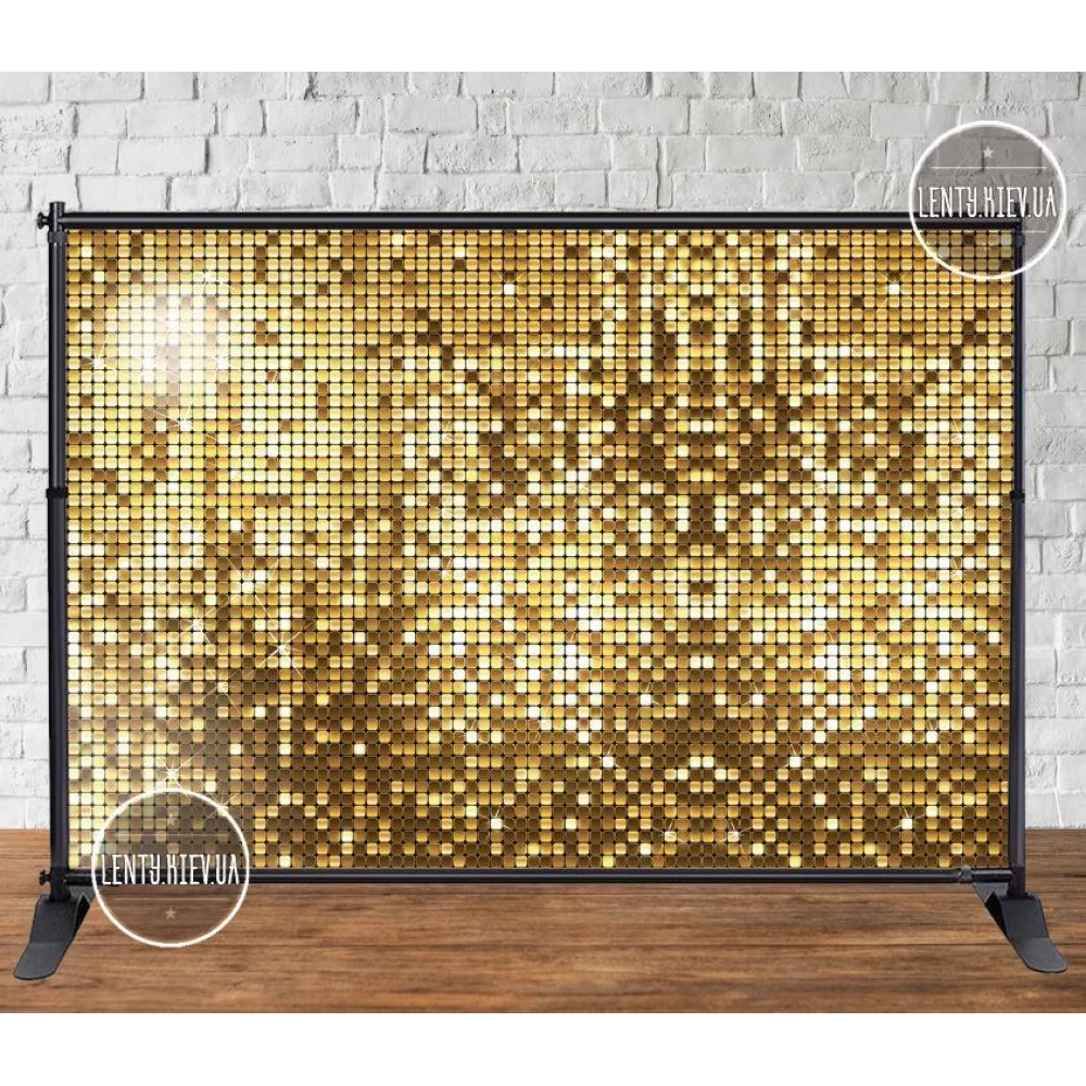 Баннер 3х2м, Золотая пайетка (фото-иммитация) - Фотозона (виниловый) на день рождения (без каркаса) -