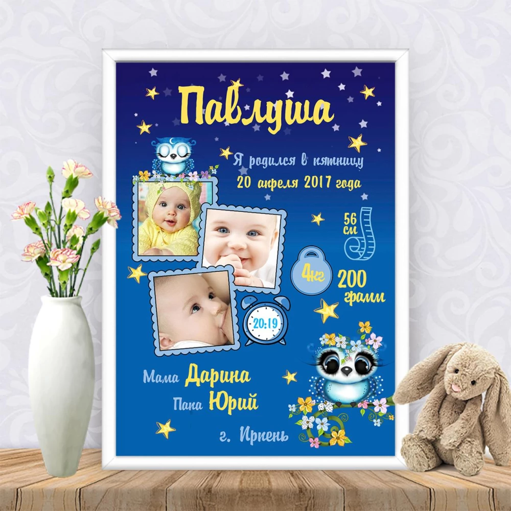 Метрика “Метрика синяя с фотографиями“ А3+рамка