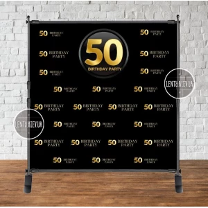 Изображение товара - Баннер 2х2м Юбилей 50 лет (черный, золотые цифры) - Фотозона (виниловый) (Без каркаса)- на день рождения -