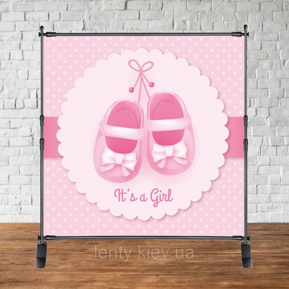 Баннер 2х2м “Baby Shower (Беби шауэр/Гендер пати)“ - Фотозона (виниловый) - Пинетки для девочки