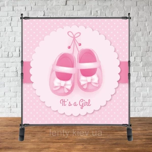 Изображение товара - Баннер 2х2м “Baby Shower (Беби шауэр/Гендер пати)“ - Фотозона (виниловый) - Пинетки для девочки