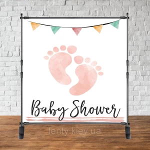 Изображение товара - Баннер 2х2м “Baby Shower (Беби шауэр/Гендер пати)“ - Фотозона (виниловый) - Маленькие ножки