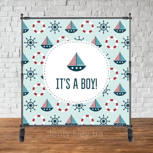 Изображение товара - Баннер 2х2м “Baby Shower (Беби шауэр/Гендер пати)“ - Фотозона (виниловый) - Морской фон, кораблики