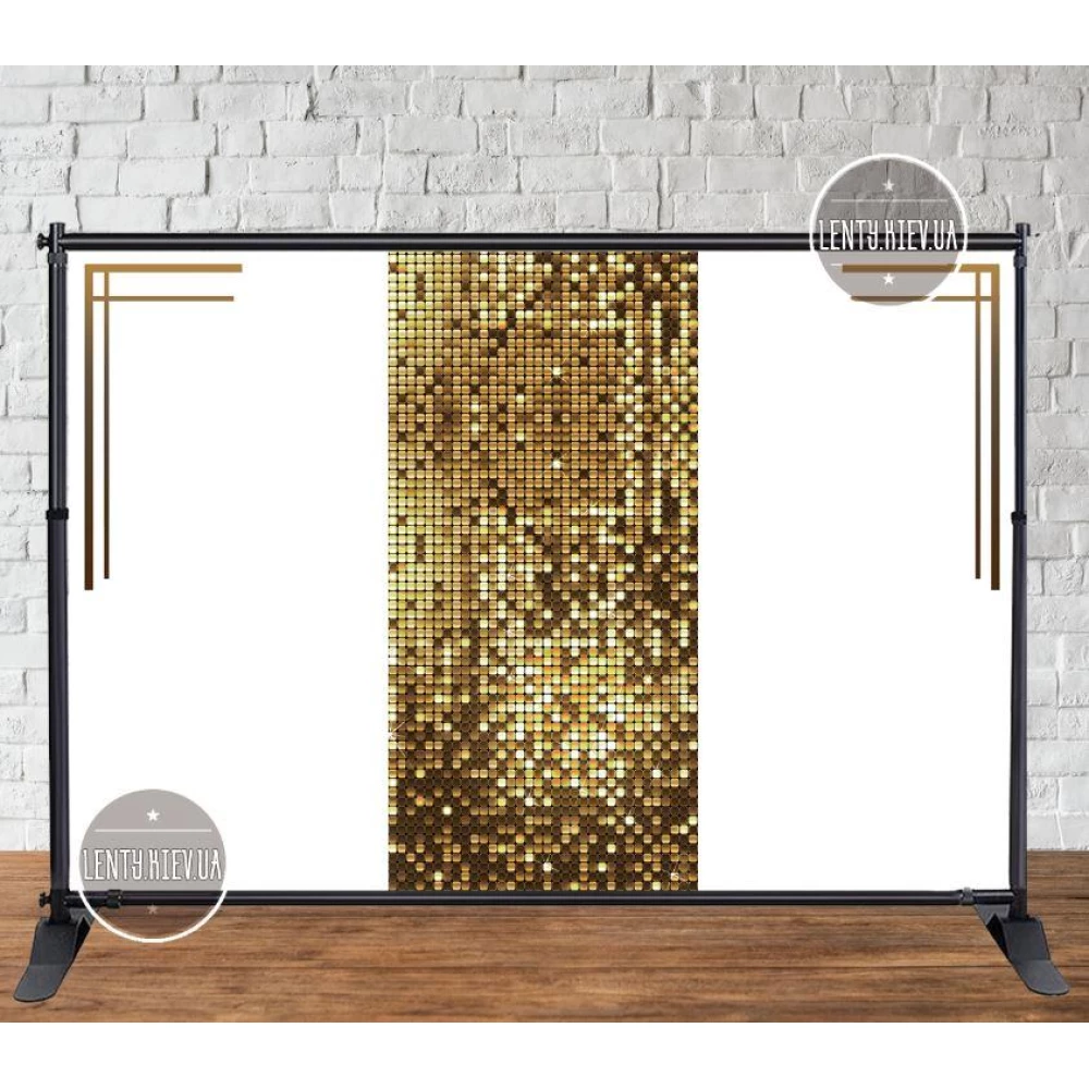 Баннер 3х2м Золотая пайетка (фото-иммитация), белый фон на день рождения (без каркаса)