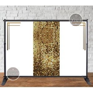 Изображение товара - Баннер 3х2м Золотая пайетка (фото-иммитация), белый фон на день рождения (без каркаса)