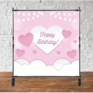 Изображение товара - Баннер 2х2м “Розовый фон, сердечки“ Фотозона (виниловый) день рождения (каркас отдельно) -