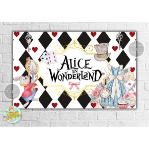 Изображение товара - Плакат “Алиса в стране чудес (карты)“ 120х75 см на детский День рождения -