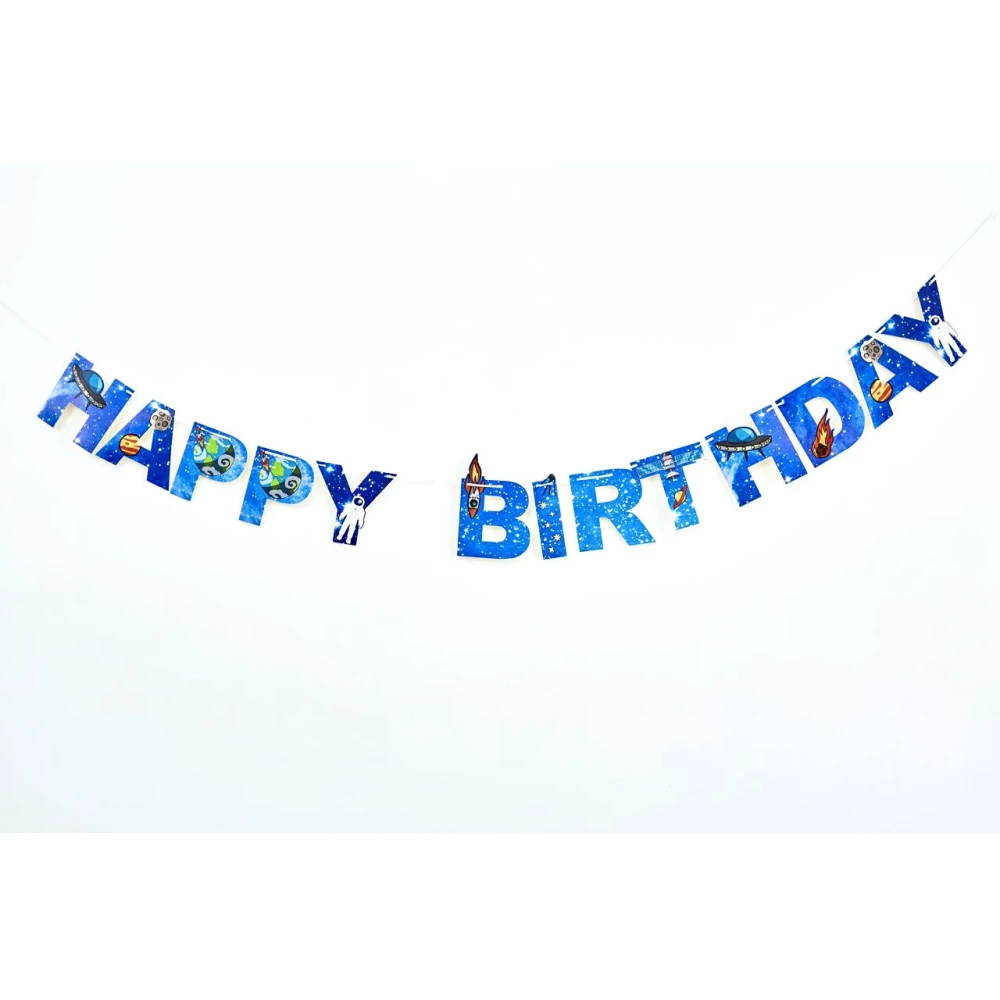Гирлянда HAPPY BIRTHDAY в стиле “Космос“ (разноцветные) до 4,5-х метров Синий