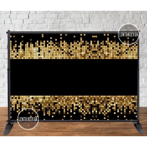 Изображение товара - Баннер 3х2м “Черный фон, золотая мозаика, пайетка (фото-иммитация)“ - Фотозона (виниловый) на день рождения