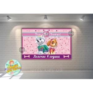 Изображение товара -  Плакат “Щенячий патруль - Скай и Эверест“ 120х75 см Розовый на детский День рождения - Индивидуальная надпись