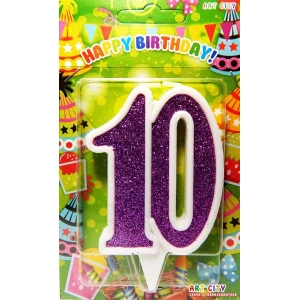 Зображення товара -  Свічка в торт на ювілей “Цифра 10“ Фіолетовий з білою окантовкою