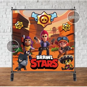 Изображение товара - Баннер 2х2м “Бравл Старс“ оранжевый - Фотозона (виниловый) -